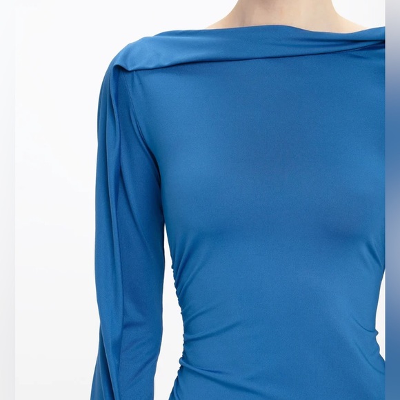 Victoria Beckham Ocean Blue Long Sleeve Draped Jersey Midi Dress - Picture 4 of 5